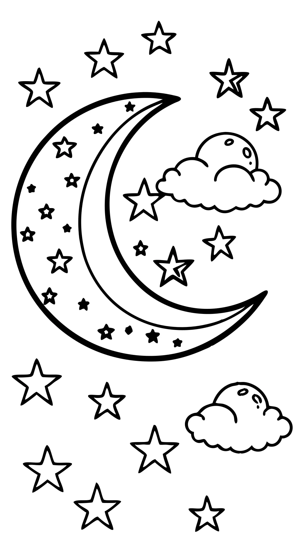 coloriage de lune et d’étoiles